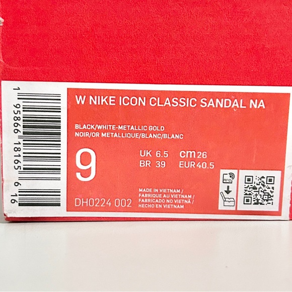 Nike Wmns Icon Classic “Black Metallic Gold” Women’s Size 6-9 White Sandals - Picture 11 of 11